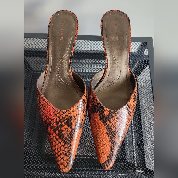 Tahari Shoes - Tahari Orange Snake Print Mule Heels (US 7M)
